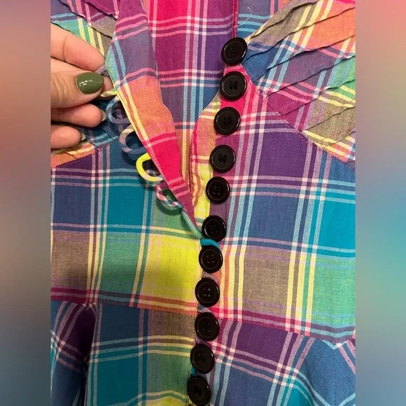 Retro inspired Handmade Cutesy Rainbow Plaid Women's Dress - Picture 4 of 9